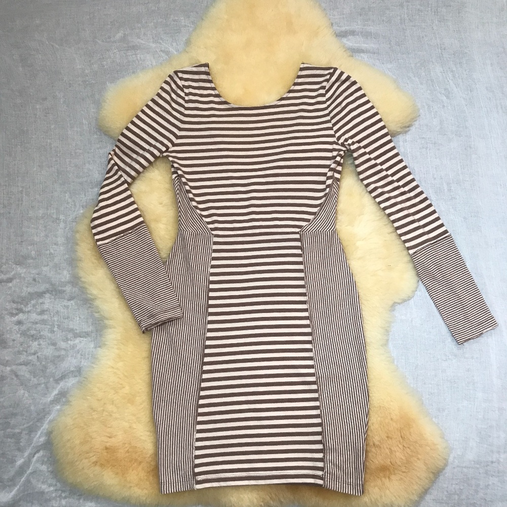 Free People (FP Beach) Brown + Cream Striped Dress